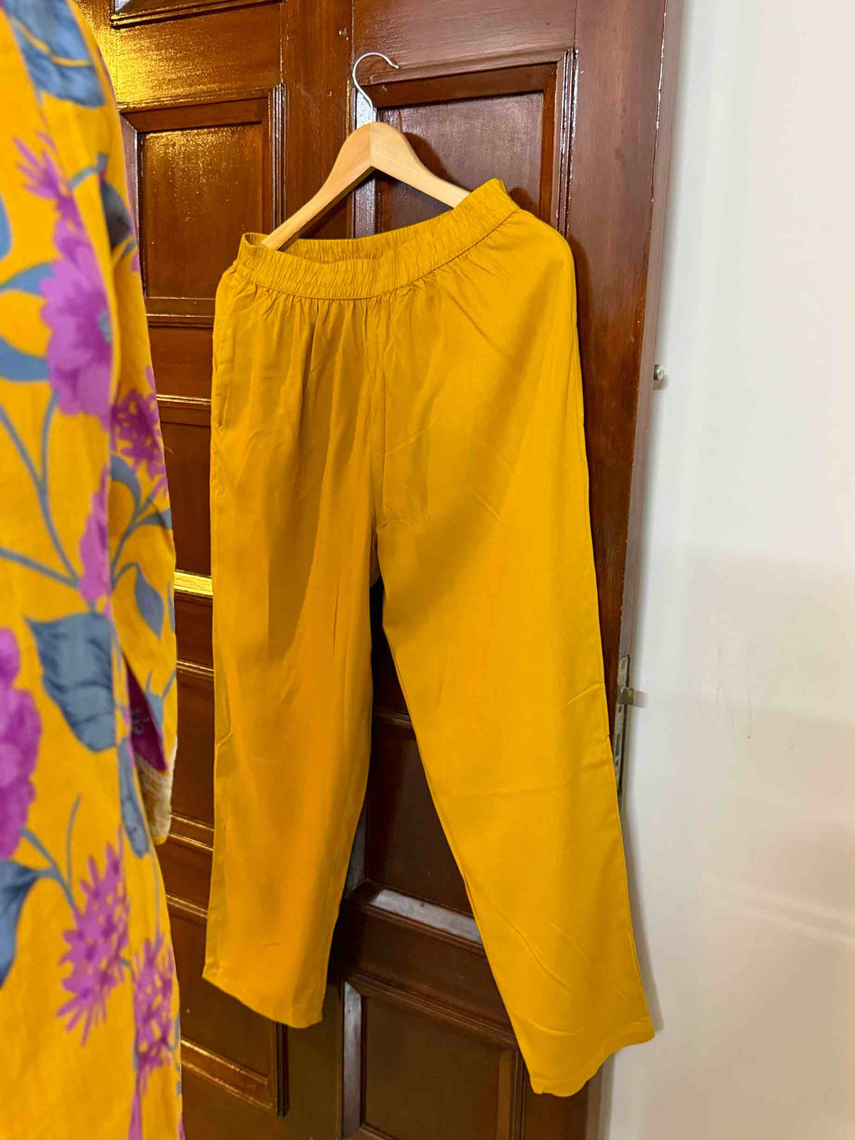 Yellow Cotton Kurta set with Organza Shawl - D02