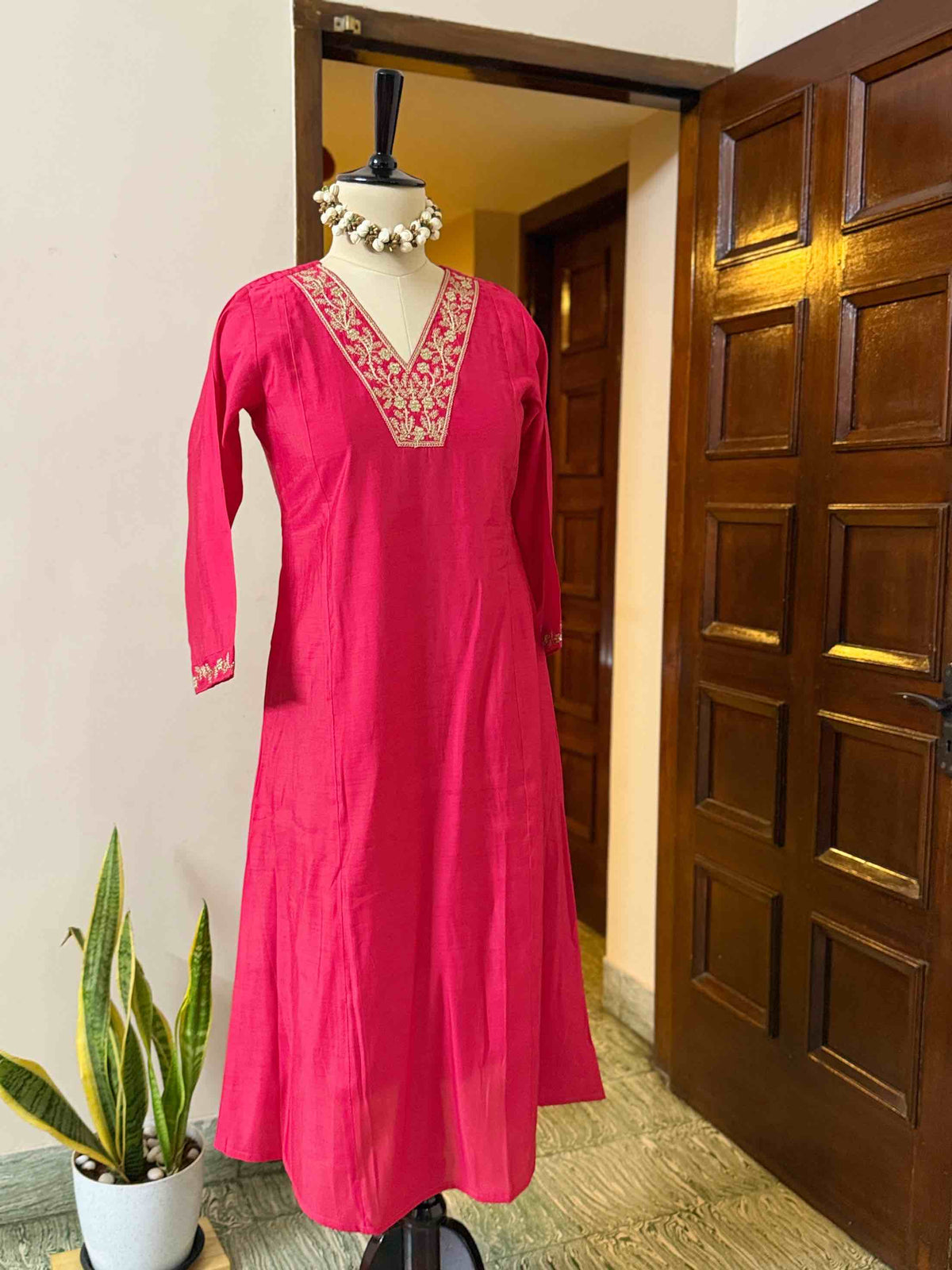 Magenta Pink Anarkali Set with Powder Blue Shawl - D03