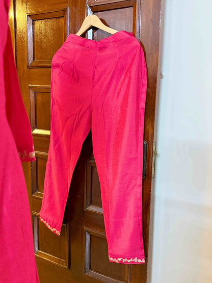 Magenta Pink Anarkali Set with Powder Blue Shawl - D03