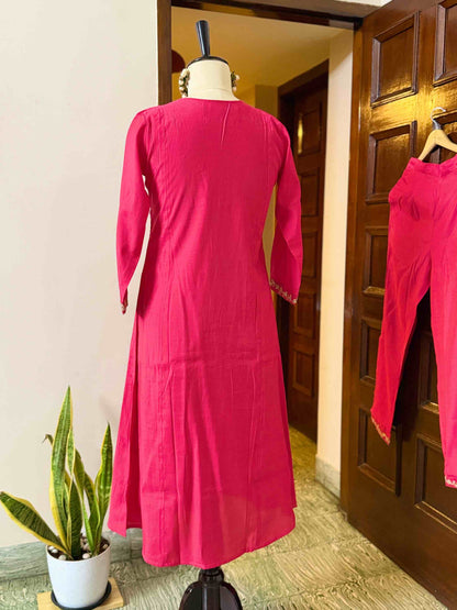 Magenta Pink Anarkali Set with Powder Blue Shawl - D03