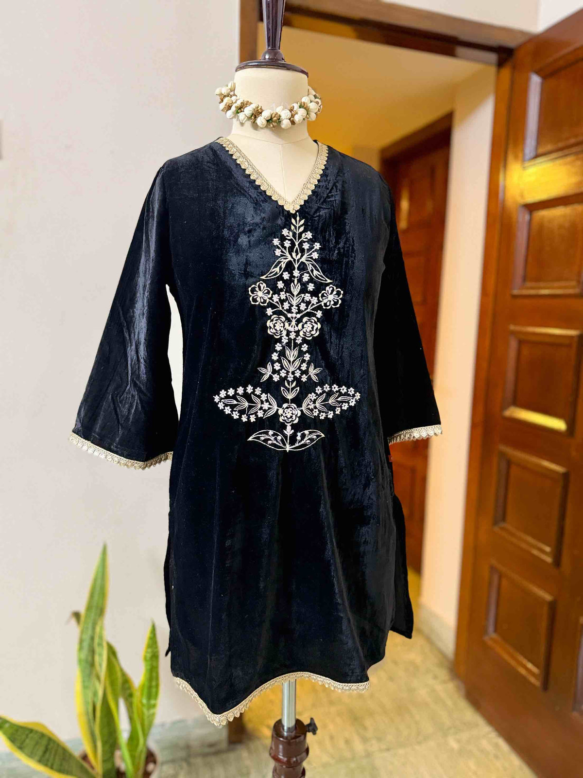 Black Velvet Embroidered Co-ord Set - D04