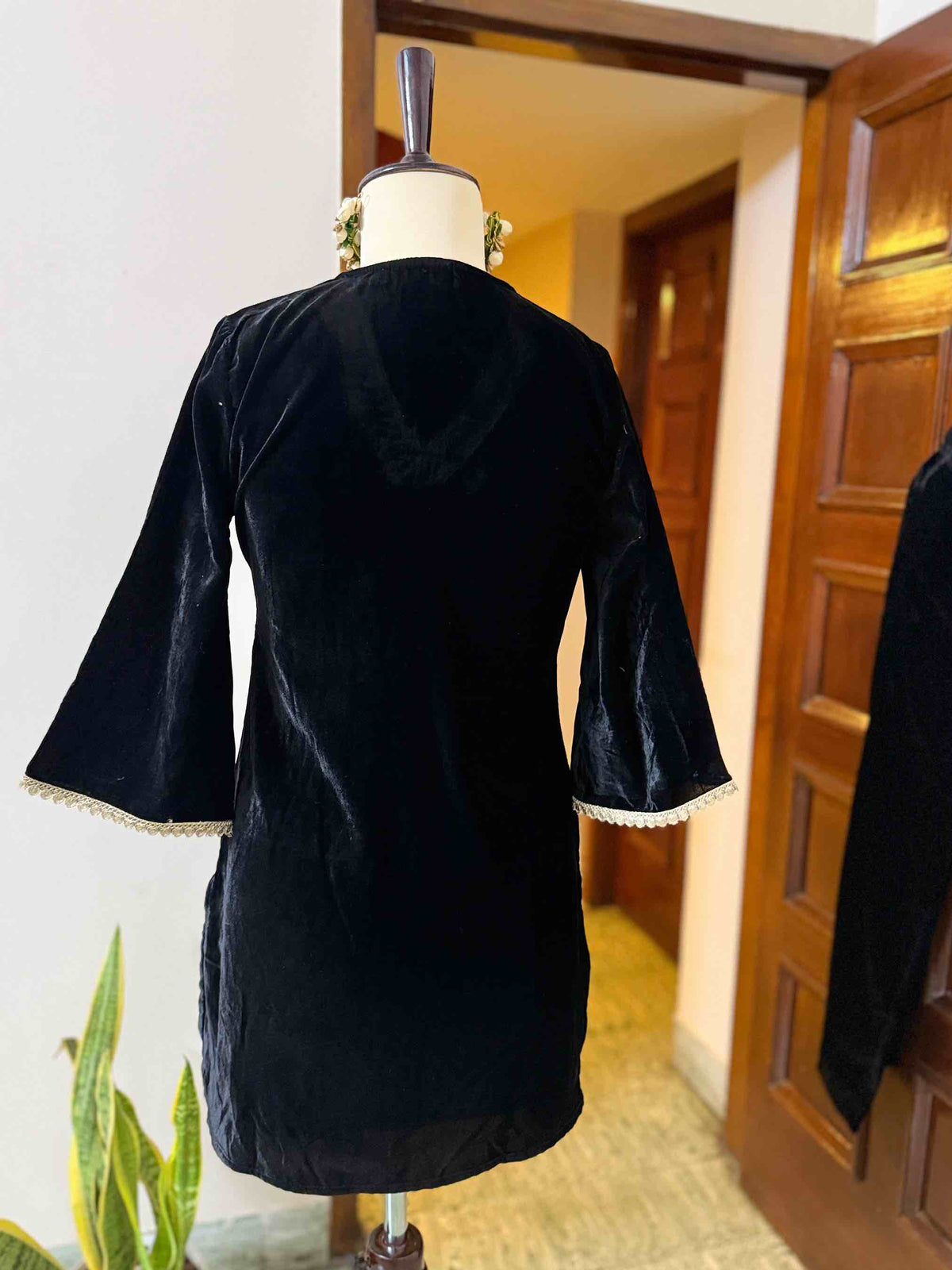 Black Velvet Embroidered Co-ord Set - D04