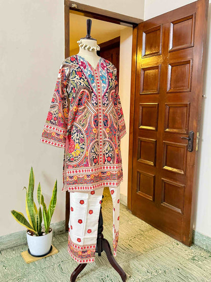 Multi Colour White Rayon Co-Ord - D05