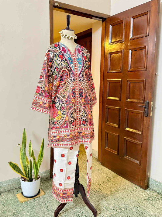 Multi Colour White Rayon Co-Ord - D05
