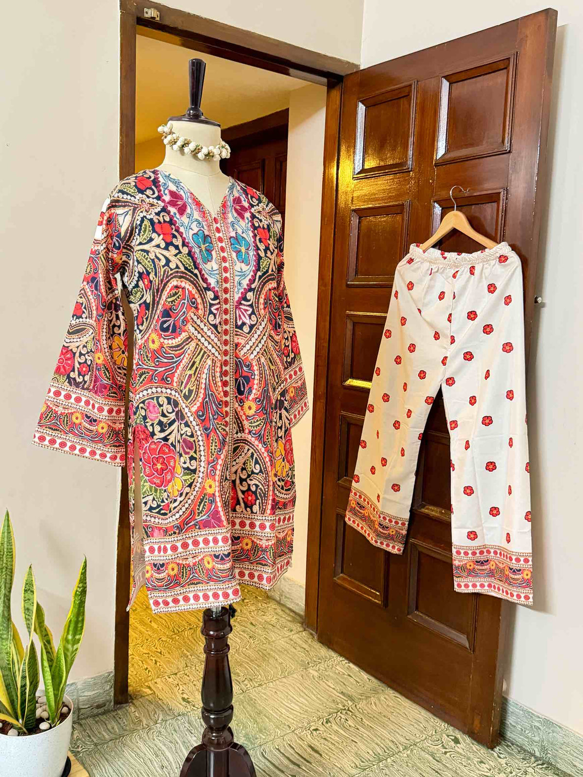 Multi Colour White Rayon Co-Ord - D05