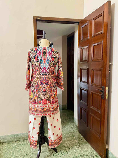 Multi Colour White Rayon Co-Ord - D05