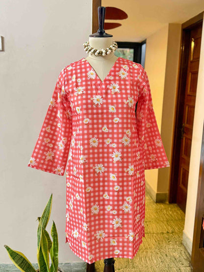 Red Checked Rayon Co-ord - D06