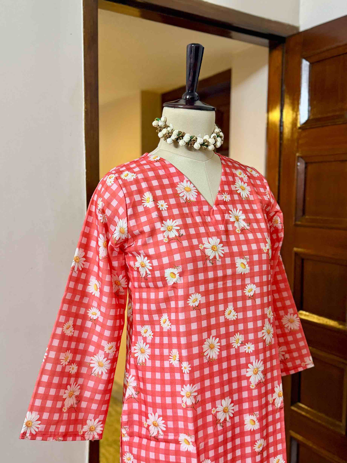 Red Checked Rayon Co-ord - D06