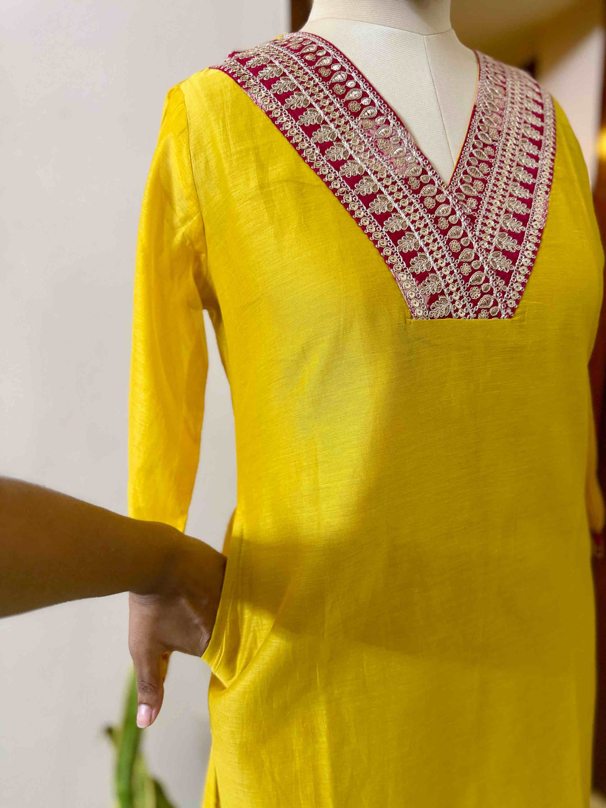 Mustard Chanderi Set with Floral Shawl - D10