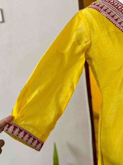 Mustard Chanderi Set with Floral Shawl - D10