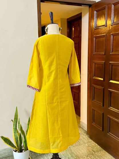 Mustard Chanderi Set with Floral Shawl - D10