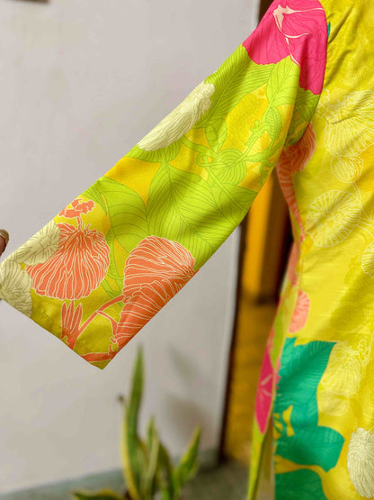 Yellow Floral Poly Rayon Set - D11