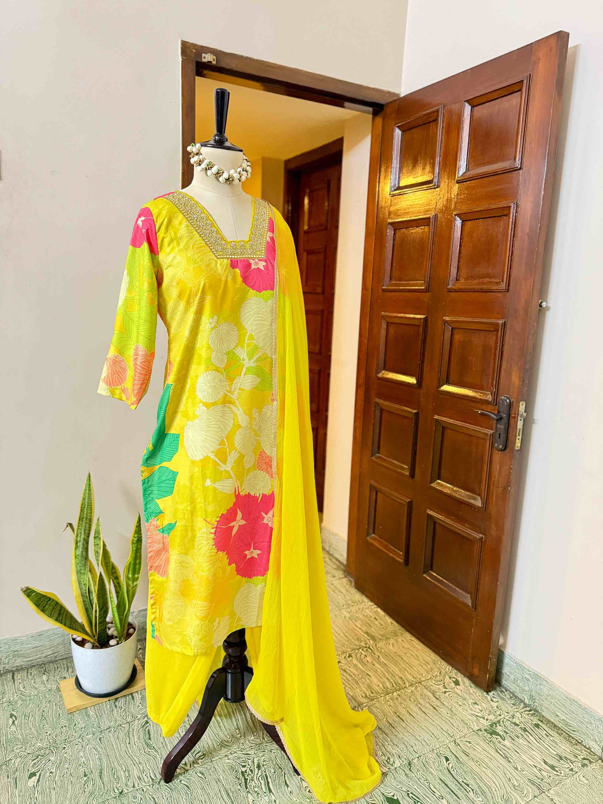 Yellow Floral Poly Rayon Set - D11