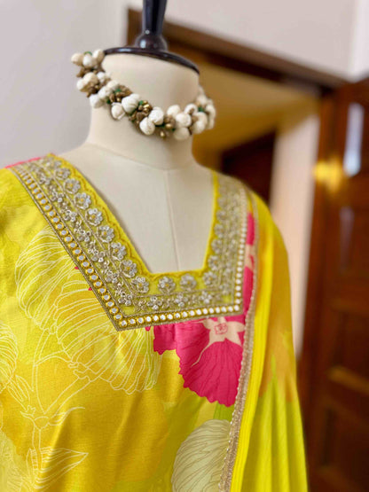 Yellow Floral Poly Rayon Set - D11