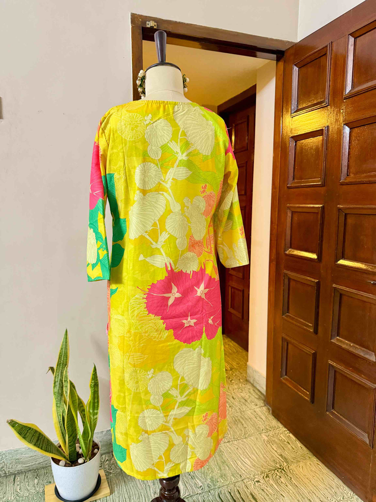Yellow Floral Poly Rayon Set - D11