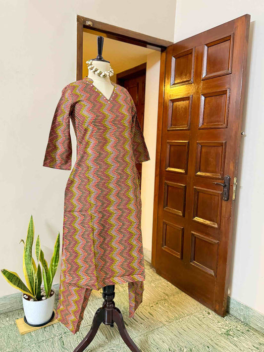 Multi Brown Cotton Zig Zag Co-Ord - D14