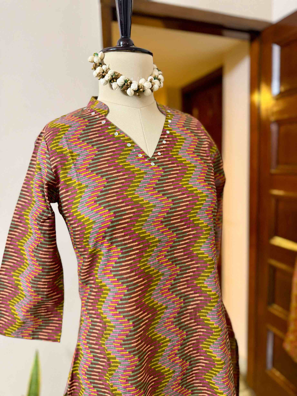 Multi Brown Cotton Zig Zag Co-Ord - D14